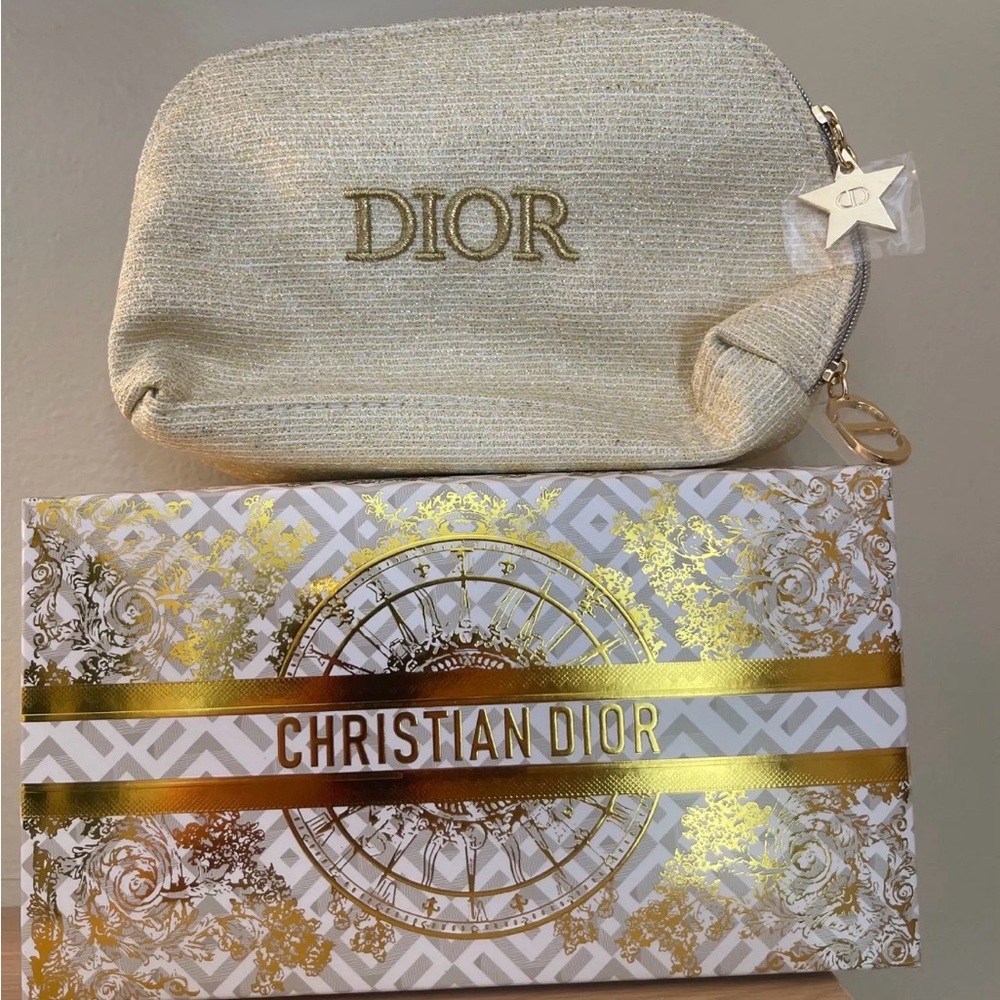 Dior Beige and Gold Textured Pouch